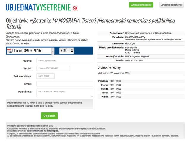 objednávka vyšetrenia