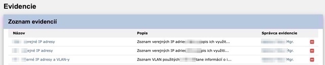 zoznam evidencií