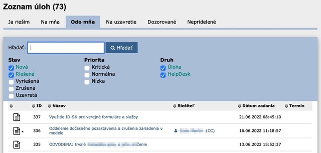 Zoznam úloh mnou zadaných