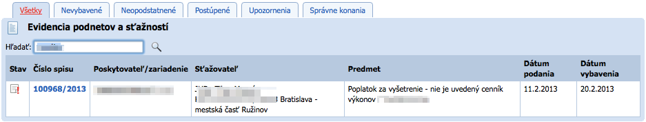 Zoznam podnetov